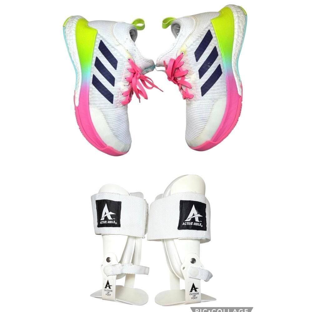 Adidas Crazyflight Shoes SZ 11 White Neon Pink Indoor Volleyball + Ankle Braces